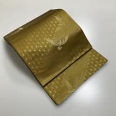 (最終市) No.2940 正絹作家物「斉藤三才」麻の葉金糸箔袋帯　落款　美品 パール市) No.2940 正絹作家物「斉藤三才」麻の葉金糸箔袋帯 落款 美品