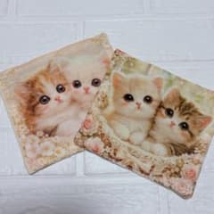 ガーゼハンカチ ハンドメイド 仲良し子猫 パネル生地 fuwara6重ガーゼ