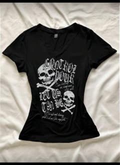 スカルプリント Vネック Tシャツ 黒のサムネイル