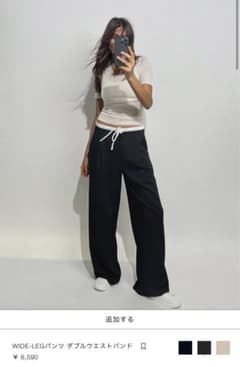 ZARA WIDE-LEGパンツ　ダブルウエストバンドのサムネイル