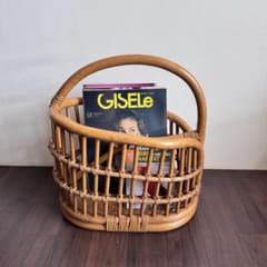 ヴィンテージ ラタン マガジンラック 籐 収納 バスケット レトロ