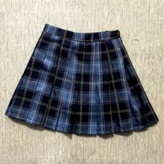 青系チェック プリーツスカートL（ウエスト調節可能）のサムネイル