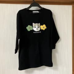 mofusand 犬の顔刺繍 ５分袖Tシャツ 黒のサムネイル