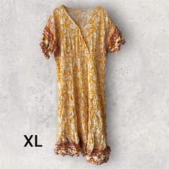 カシュクールワンピース フラワープリント カットソーワンピース XL