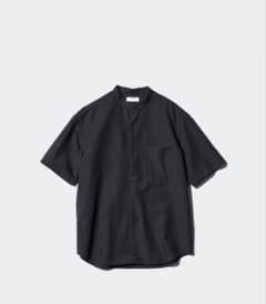UNIQLO ユニクロ コットンリネンスタンドカラーシャツ ブラックのサムネイル