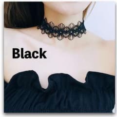 チョーカーネックレス レース 花柄 ブラック シンプルネックレス 大人可愛いのサムネイル