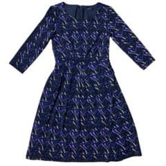 NOUQUE ネイビー 総柄 長袖ワンピース 38