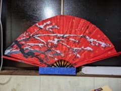 赤色 桜模様 舞扇子 専用ケース付きのサムネイル