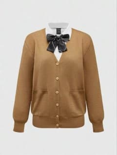 SHEIN 長袖 Vネック カーディガン キャメルのサムネイル