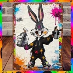 (注)4点セット-ストリートアート キャンバスアート ブリキ板 模写 ブリキ看板】バッグスバニー ストリート アート HIPHOP アメリカン雑貨