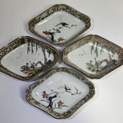 江戸初期　古九谷　ひし形　皿　4枚　幅約14.5cm 東K8-0419① 江戸初期 古九谷 ひし形 皿 4枚 幅約14.5cm 東K8-0419① - メルカリ