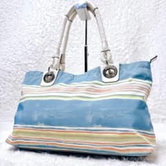 COACH Marine Stripe Rope Tote Bag Blue - メルカリ