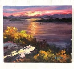 原画 夕景 瀬戸内海風景 油彩画 キャンバス画 アート E - メルカリ