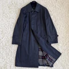 美品 XL相当 バーバリーズ ステンカラーコート ノバチェック 2way 紺