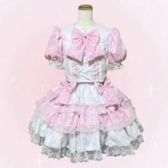 【アイドル衣装】ピンク×ホワイト フリル＆リボン ステージ衣装 4点セットのサムネイル