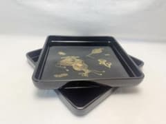未使用 茶道具 木製黒真塗 沈金蒔絵 重ね盆 四方膳 盆 未使用 茶道具 木製黒真塗 沈金蒔絵 重ね盆 四方膳 盆 - メルカリ