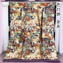 色打掛 金糸 唐織 御所車 菊 藤 結婚式ブライダル お色直し☆美品