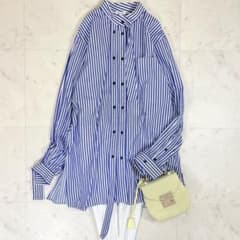 美品 エンフォルド ロングカラーシャツ 再構築 ストライプ ブルー