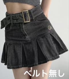 ダークグレー デニム プリーツスカートのサムネイル