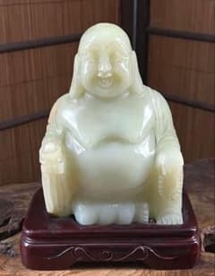 中国美術 時代 翡翠 瑪瑙 緑玉 弥勒菩薩 七福神 台座付き 総重量 約4.5 