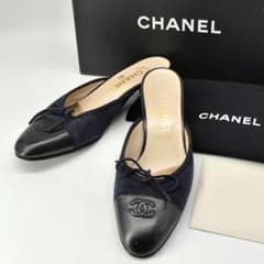 24703✨シャネル ココマーク リボン レザー コンビ ミュール 36.5 24703✨シャネル ココマーク リボン レザー コンビ ミュール 36.5