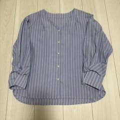 ストライプ柄 Vネックブラウス 七分袖のサムネイル