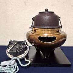 風炉/茶釜/電熱器/唐銅朝鮮風炉釜/野々田製電熱器/敷板 茶道具