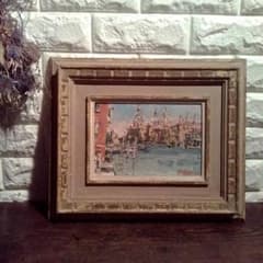 油絵 油彩画 ヴィンテージ アンティーク 木製額縁 イタリア サイン入り