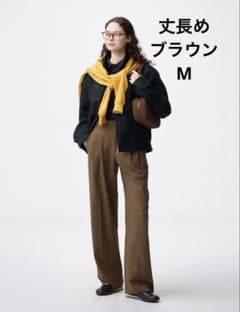 タックワイドパンツ丈長め　GU ブラウン　Mサイズ　ジーユーのサムネイル