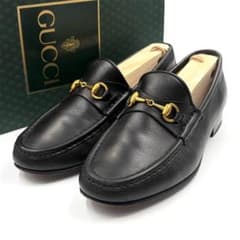 超美品》GUCCI グッチ ホース ビット ローファー 本革 ゴールド金具 黒