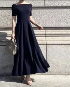 JEN N E ジェンヌ オフショルダー 半袖 ロングワンピース ネイビーM