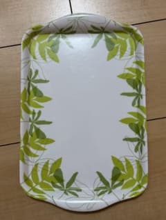 白 グリーン リーフ柄 トレー お盆のサムネイル