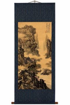 馬起甌云山楼阁图 中国画 掛け軸 水墨画 和室 玄関 茶室 壁掛け 美術品