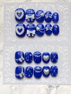ハンドメイドネイルチップ●青系ショートミニネイル●20枚セットのサムネイル