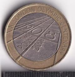 アンティーク　イギリス　POUNDS 旧硬貨　外国古銭　2008年　資産 硬貨】イギリス2ポンド：2008年ロンドンオリンピック1908年100周年