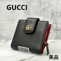 美品】GUCCI グッチ 二つ折り財布 GG マーモント ブラック レッド