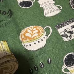 カフェ柄 生地 ハンドメイド はぎれ グリーン　100×32センチのサムネイル