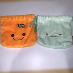 サンエックス　ふわふわフェイス巾着　すみっコぐらし とかげ　みかんぼうやのサムネイル