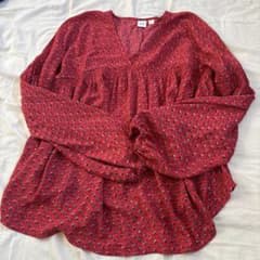 gap Ｖネック小花柄シフォンブラウス　カットソー　トップス　赤　長袖　ギャップ
