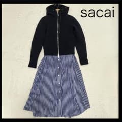 sacai パーカー レイヤード 取り外し可能 ストライプ ロングワンピース sacai パーカー レイヤード 取り外し可能 ストライプ ロングワンピース