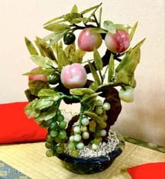 中国芸術 翡翠 玉 桃 盆栽 オブジェ 高さ約32cm程度 - メルカリ