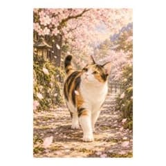 桜吹雪と三毛猫の温かな日本画風アート A4 インテリア【CT092】 - メルカリ