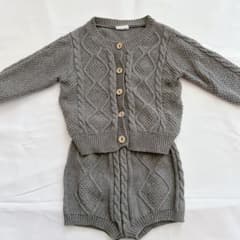 綿 ニットセットアップ ベビー カーディガン パンツ 70㎝ 韓国風 グレーのサムネイル
