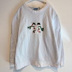 雪だるま刺繍スウェット【L】ホワイト トレーナー 裏起毛 カジュアル 冬 ラフ