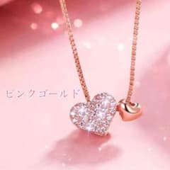 ダブルハート ネックレス キラキラ 2連ハート ピンクゴールド 可愛い 韓国