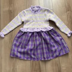 SHEIN 紫色 チェック　花柄　長袖ワンピース　ニット　110のサムネイル