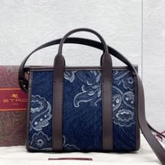 ほぼ未使用 ETRO フローラルジャガード 2way ミニ デニムハンドバッグ