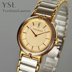 稼働品】YSL イヴサンローラン ゴールド文字盤 コンビ レディース