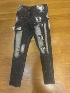 REGT スキニーデニム ダメージ加工 ペイント ブラックのサムネイル