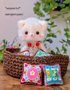 무*쿠님 *nanairo* 아미구루미 흰 고양이 봉제인형 바구니 첨부